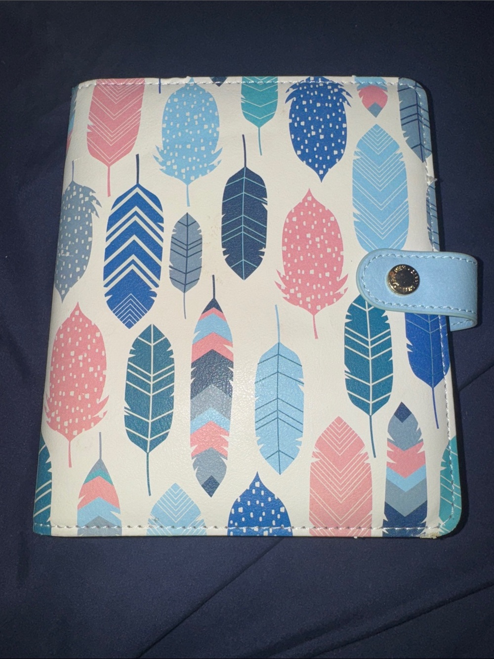 Feather Print Mini Planner Binder Organizer Blue Pink – Cute Ring Agenda
